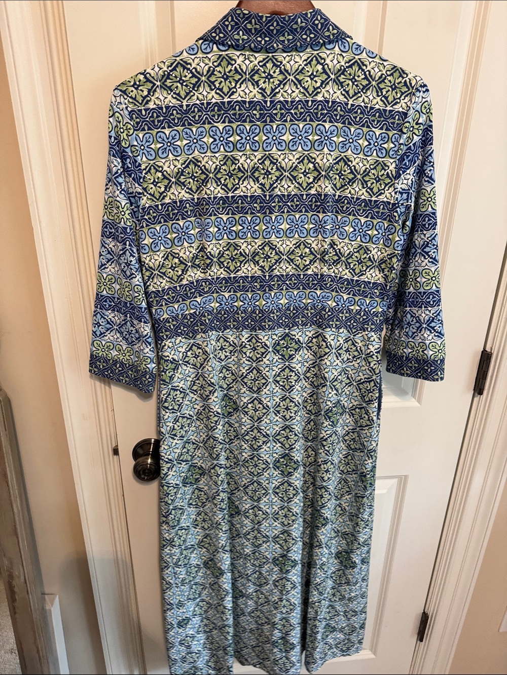J McLaughlin Blue Patterned Button-Front Maxi Shirt Dress - Picture 4 of 4